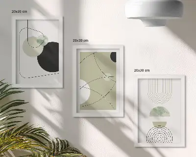 Gallery wall met abstracte vormen in ingetogen kleuren