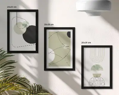 Gallery wall met abstracte vormen in ingetogen kleuren
