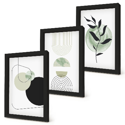 Set van ingelijste schilderijen Abstracte vormen en plantmotieven in groen