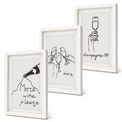 Set van ingelijste schilderijen Vrolijke momenten met wijn en champagne (lijnkunst)