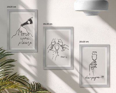 Set van ingelijste schilderijen Vrolijke momenten met wijn en champagne (lijnkunst)