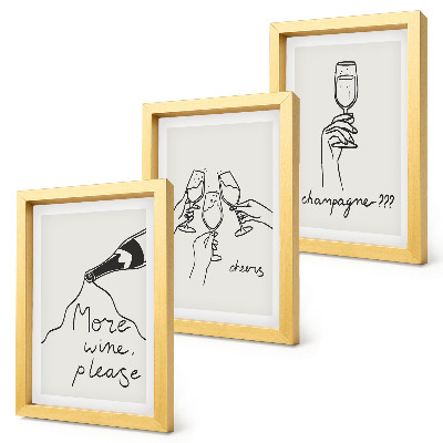 Set van ingelijste schilderijen Vrolijke momenten met wijn en champagne (lijnkunst)