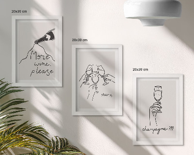 Set van ingelijste schilderijen Vrolijke momenten met wijn en champagne (lijnkunst)