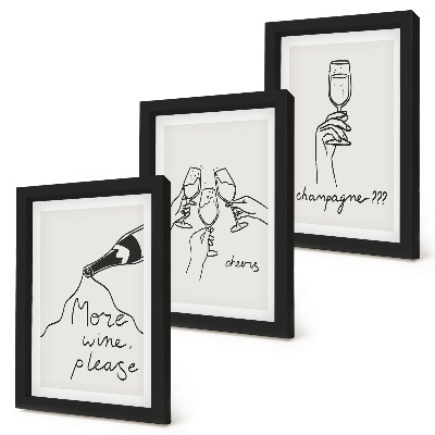 Set van ingelijste schilderijen Vrolijke momenten met wijn en champagne (lijnkunst)