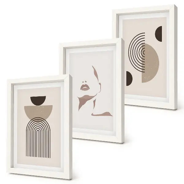 Gallery wall met abstracte geometrische vormen en gezichtssilhouet