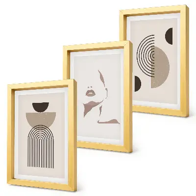 Gallery wall met abstracte geometrische vormen en gezichtssilhouet