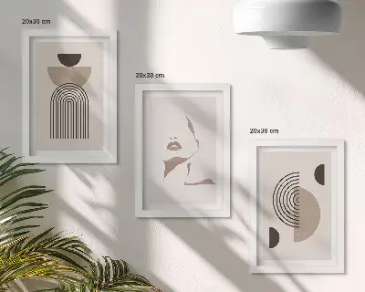 Gallery wall met abstracte geometrische vormen en gezichtssilhouet