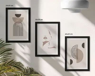 Gallery wall met abstracte geometrische vormen en gezichtssilhouet