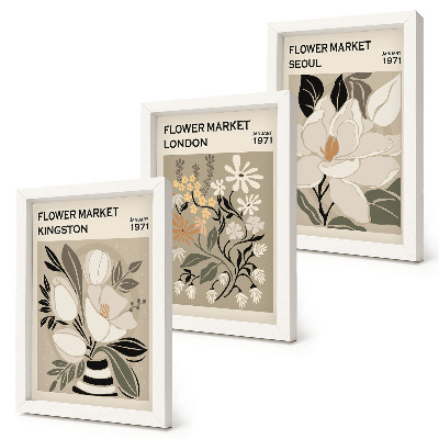 Set van ingelijste schilderijen Retro bloemen uit verschillende steden over de hele wereld