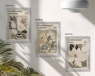 Set van ingelijste schilderijen Retro bloemen uit verschillende steden over de hele wereld