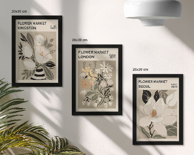 Set van ingelijste schilderijen Retro bloemen uit verschillende steden over de hele wereld