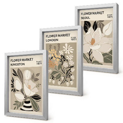 Set van ingelijste schilderijen Retro bloemen uit verschillende steden over de hele wereld