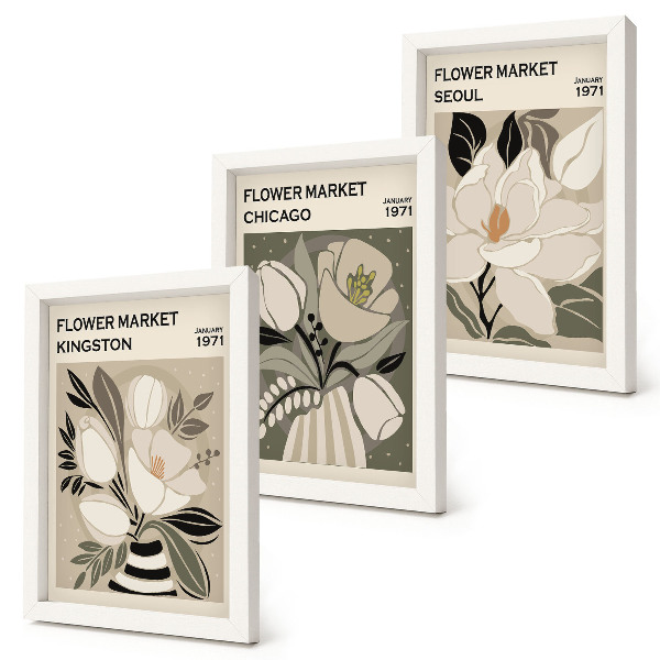 Gallery wall Bloemen van de markten in Kingston, Chicago en Seoul in retrostijl.