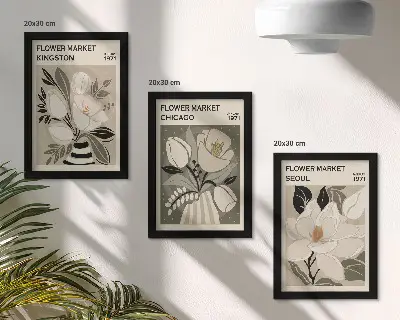 Gallery wall met bloemen van de markten in Kingston, Chicago en Seoul in retrostijl