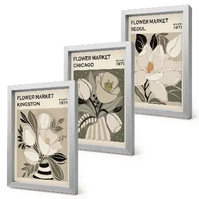 Gallery wall met bloemen van de markten in Kingston, Chicago en Seoul in retrostijl