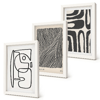 Set van ingelijste schilderijen Abstracte patronen met lijnen en texturen op een lichte achtergrond.