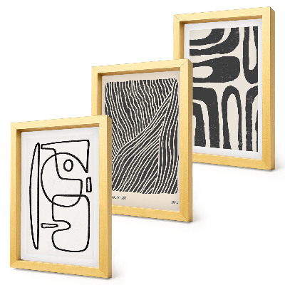 Set van ingelijste schilderijen Abstracte patronen met lijnen en texturen op een lichte achtergrond.
