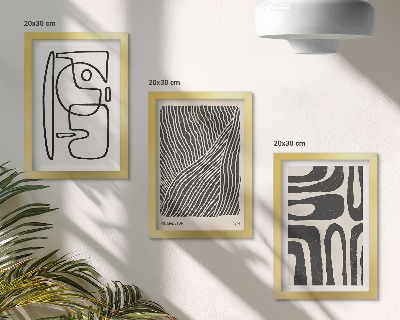 Set van ingelijste schilderijen Abstracte patronen met lijnen en texturen op een lichte achtergrond.