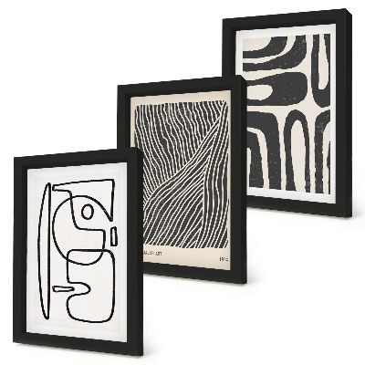 Set van ingelijste schilderijen Abstracte patronen met lijnen en texturen op een lichte achtergrond.