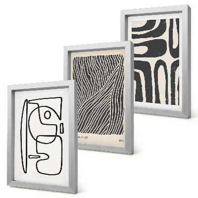 Set van ingelijste schilderijen Abstracte patronen met lijnen en texturen op een lichte achtergrond.