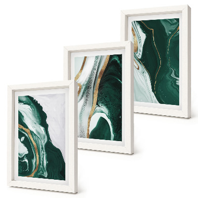 Set van ingelijste schilderijen Abstracte verfpatronen in groen en wit