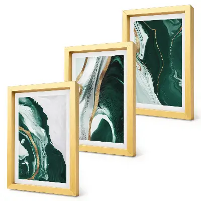 Set van ingelijste schilderijen met abstracte verfpatronen in groen en wit