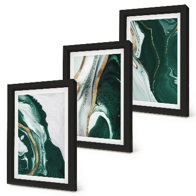 Set van ingelijste schilderijen Abstracte verfpatronen in groen en wit