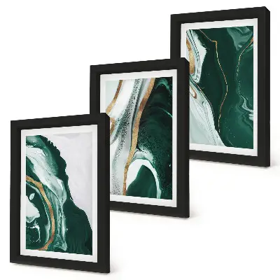 Set van ingelijste schilderijen met abstracte verfpatronen in groen en wit