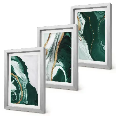 Set van ingelijste schilderijen met abstracte verfpatronen in groen en wit