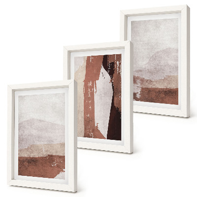 Set van ingelijste schilderijen Abstracte patronen in bruine en beigetinten.