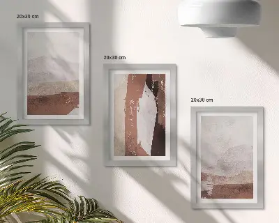 Set ingelijste schilderijen met abstracte patronen in bruine en beigetinten