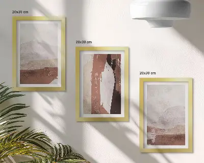 Set ingelijste schilderijen met abstracte patronen in bruine en beigetinten