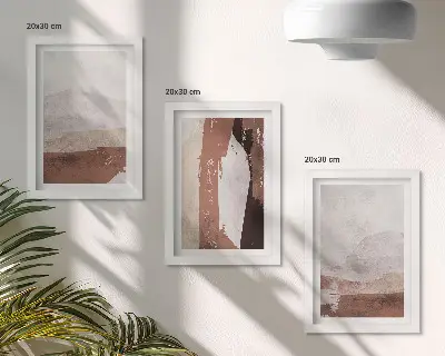Set ingelijste schilderijen met abstracte patronen in bruine en beigetinten