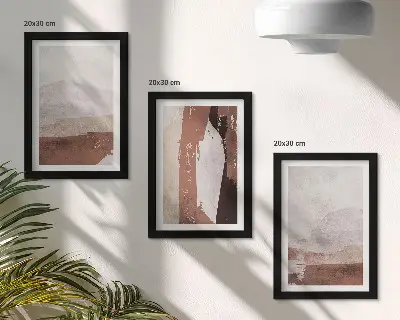 Set ingelijste schilderijen met abstracte patronen in bruine en beigetinten