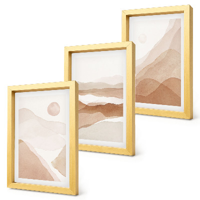 Gallery wall Abstracte landschappen in bruine en beigetinten.