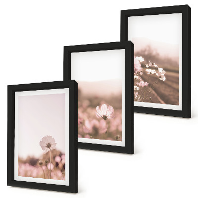 Set van ingelijste schilderijen Wilde bloemen in de weiden in de zomer, romantische landschappen