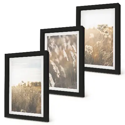 Gallery wall landschap met grassen en bloemen in warme tinten