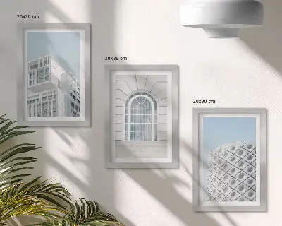 Set van ingelijste schilderijen moderne architectuur met minimalisme en geometrie