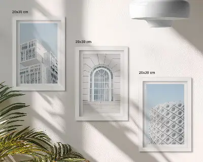 Set van ingelijste schilderijen moderne architectuur met minimalisme en geometrie