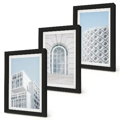Set van ingelijste schilderijen moderne architectuur met minimalisme en geometrie