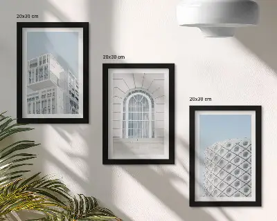 Set van ingelijste schilderijen moderne architectuur met minimalisme en geometrie