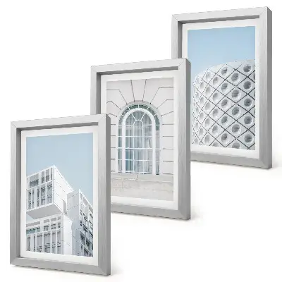 Set van ingelijste schilderijen moderne architectuur met minimalisme en geometrie