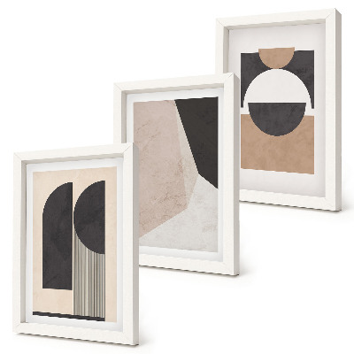 Gallery wall Abstracte vormen in beige en bruine tinten.