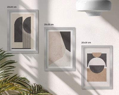 Gallery wall Abstracte vormen in beige en bruine tinten.