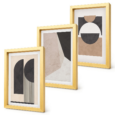Gallery wall Abstracte vormen in beige en bruine tinten.