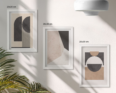 Gallery wall Abstracte vormen in beige en bruine tinten.