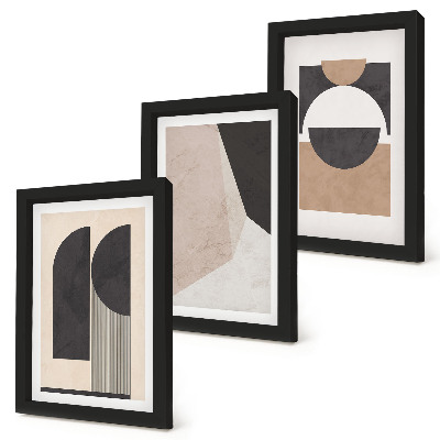 Gallery wall Abstracte vormen in beige en bruine tinten.
