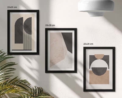 Gallery wall Abstracte vormen in beige en bruine tinten.