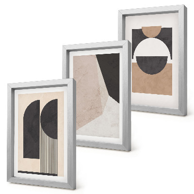 Gallery wall Abstracte vormen in beige en bruine tinten.