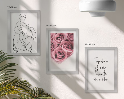 Set van ingelijste schilderijen Familie lijntekening rozenboeketten huis inscriptie